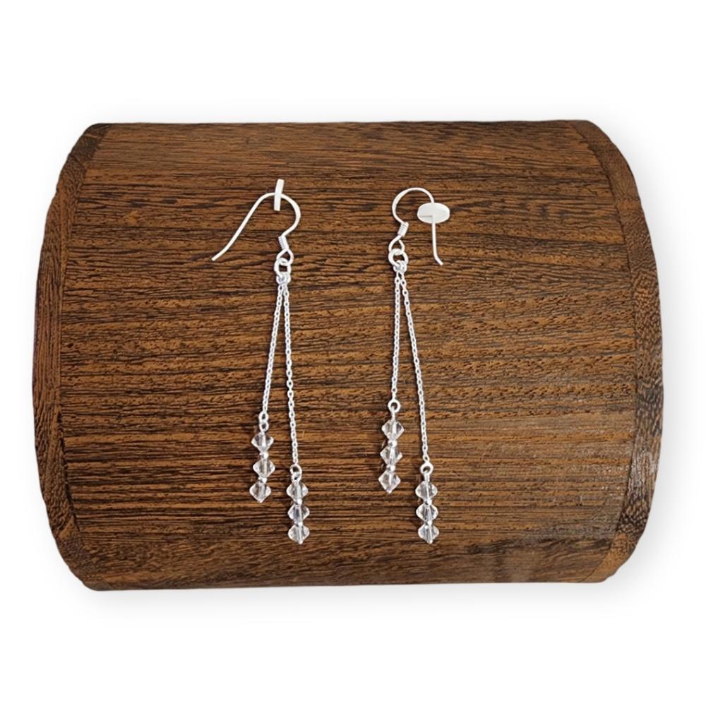 Silver Double Dangle Crystal Earrings - image 1